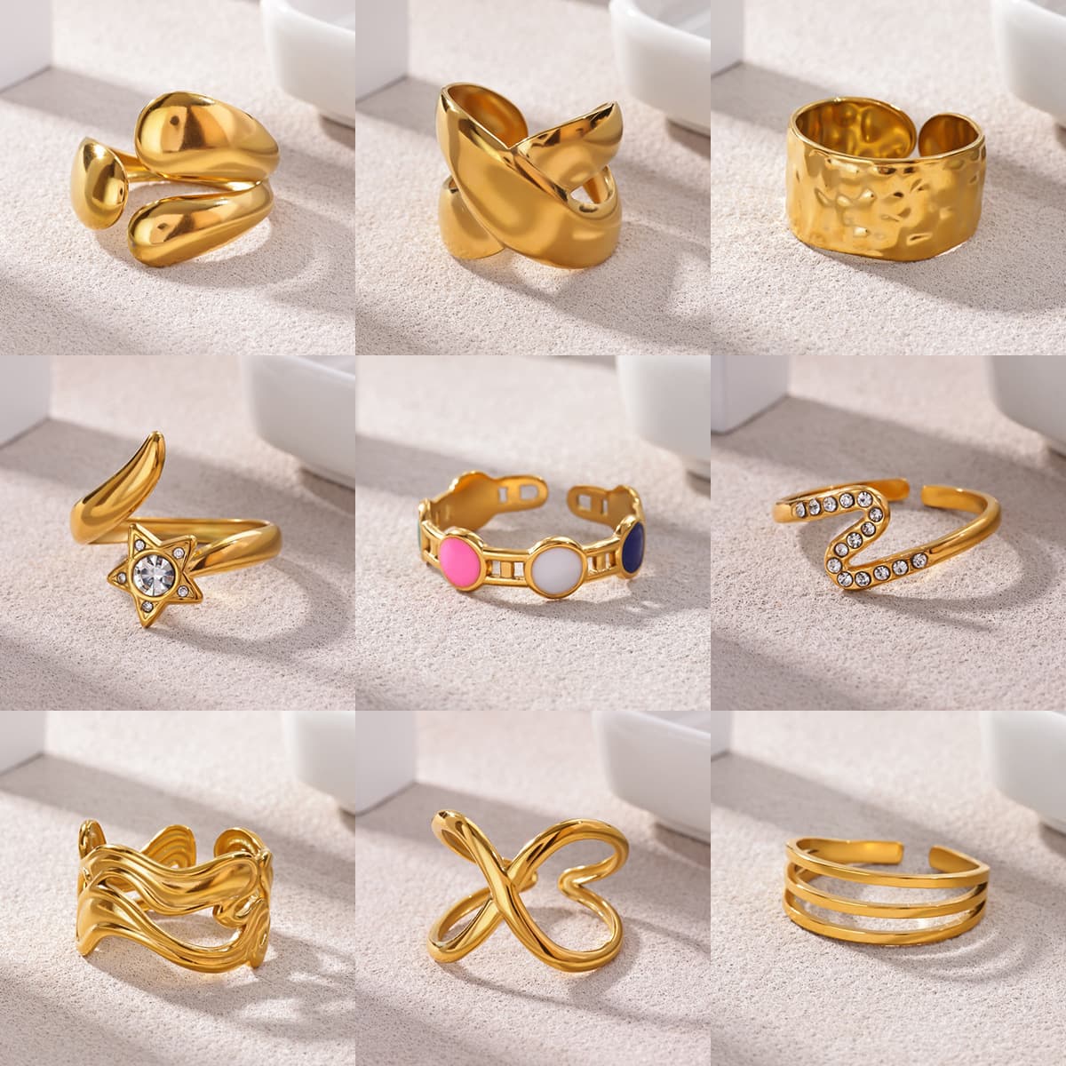 18K Gold-Plated Open-Band Ring Set (9-piece)