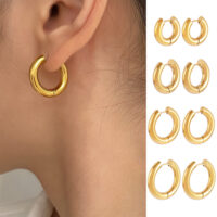 Fashionable and simple stainless steel earrings for both men and women, personalized plated 18K gold thick round ear rings, ear buckles, jewelry wholesale