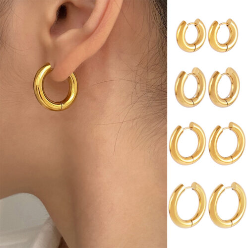 Fashionable and simple stainless steel earrings for both men and women, personalized plated 18K gold thick round ear rings, ear buckles, jewelry wholesale