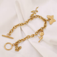 Retro Flower Butterfly Bracelet, Stainless Steel 18K Gold  Plated.