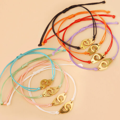 Cross border stainless steel handcuffs pendant bracelet with fashionable ins color adjustable braided bracelet