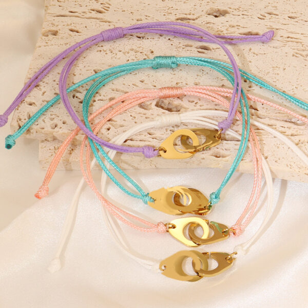 Cross border stainless steel handcuffs pendant bracelet with fashionable ins color adjustable braided bracelet